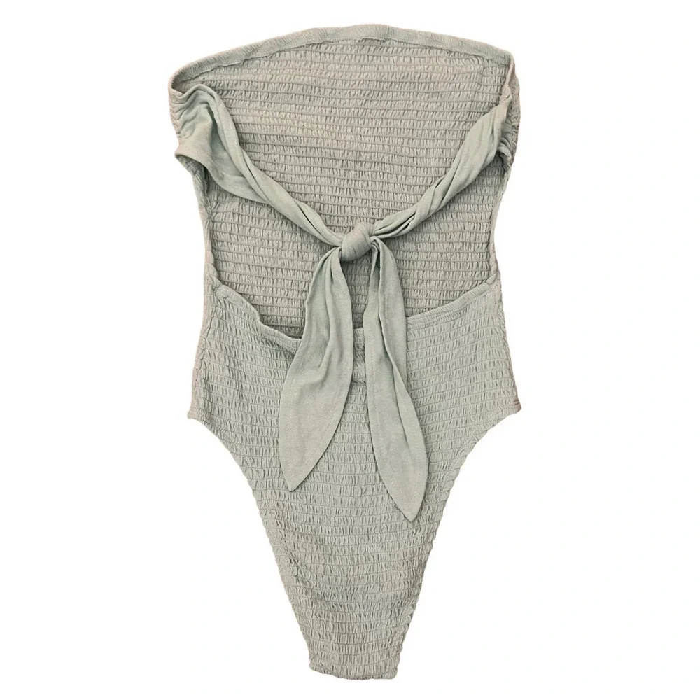 Free People Beach Chiara Mint Green Smocked Tie Back Bodysuit Only Small - Picture 6 of 7